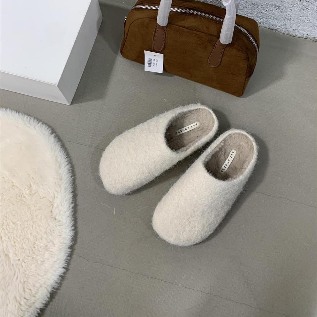 Baotou Fluffy Half Slippers for Women To Wear Outside Autumn and Winter 2025 New One-pedal Thick-soled Plush Thermal Cotton Slippers