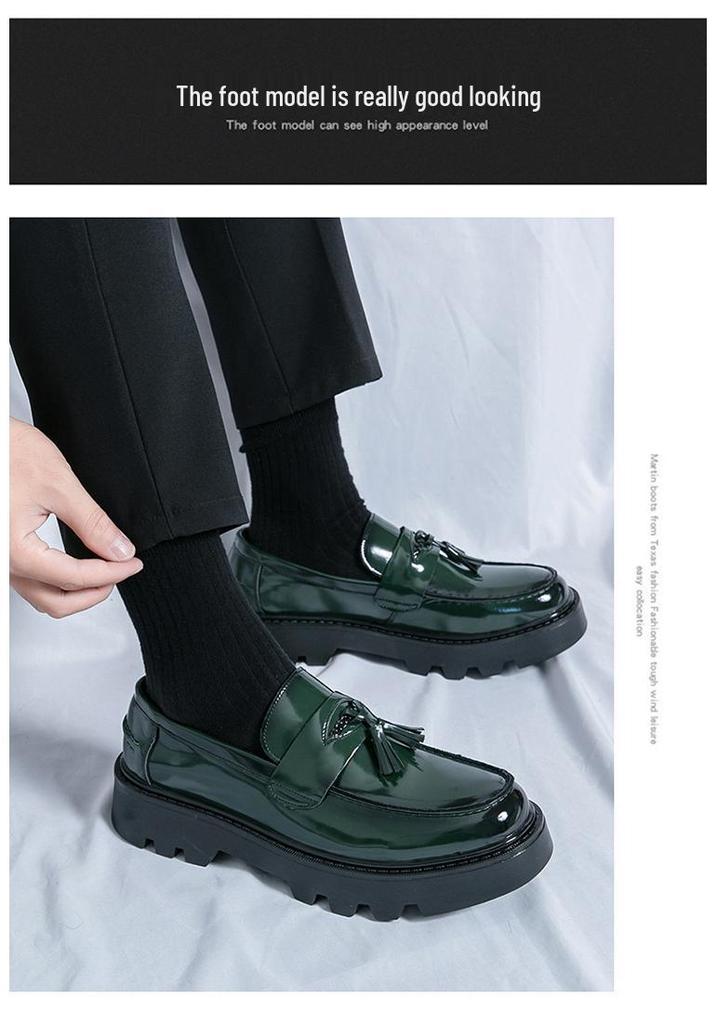 Men's Plus Size Tassel Loafers - 2024 Spring/Autumn, Thick Sole, Height-Enhancing, British Business Casual Platform Leather