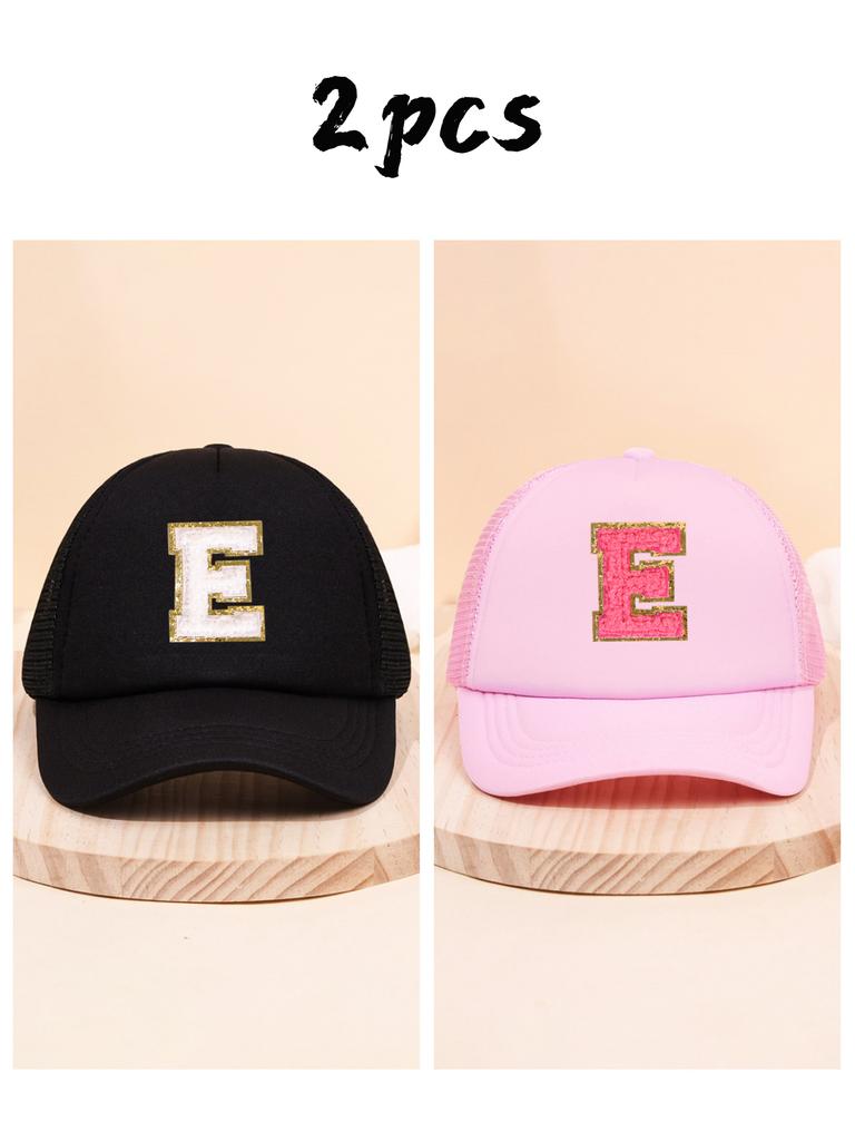 2pcs children's 26 letter cloth baseball cap, spring and summer for boys and girls, mesh breathable truck driver hat, sun hat