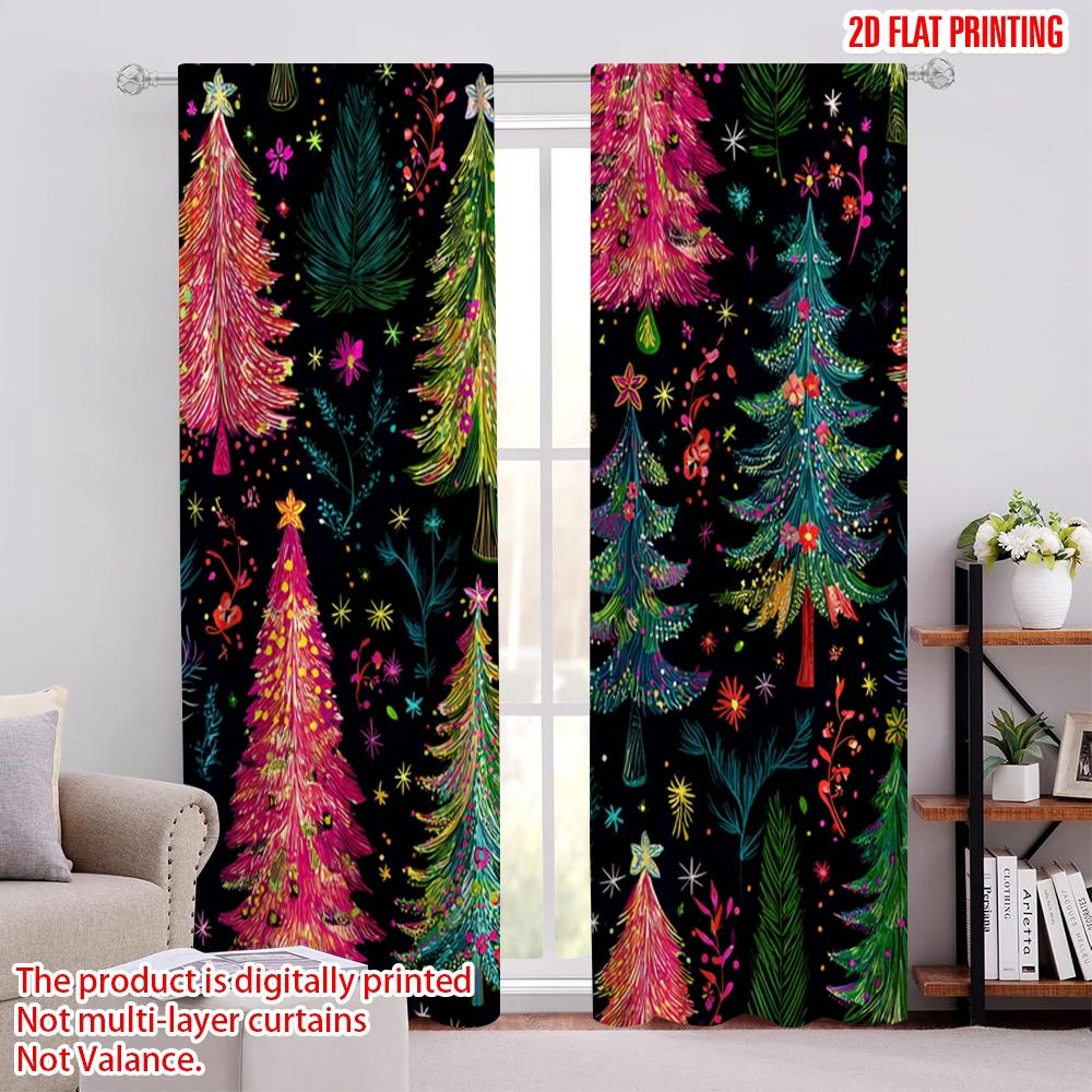 

2pcs,2D plane printing Window Curtain Pink_ Green_ Teal Trees Versatile Fabric (without rod) All Seasons Use for Living Room & 52.50 × 116.00 cm 2 pcs