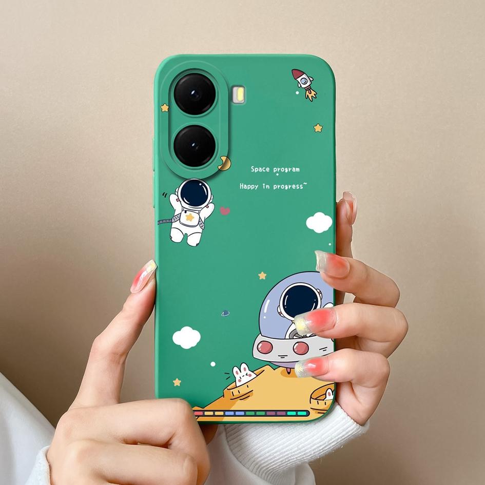 Krásný kreslený kryt s astronauty na telefon pro redmi 10 11 12 13 14C 14R měkký čtvercový tekutý silikonový protiskluzový kryt pro redmi 10 11 12 13 14C 14R