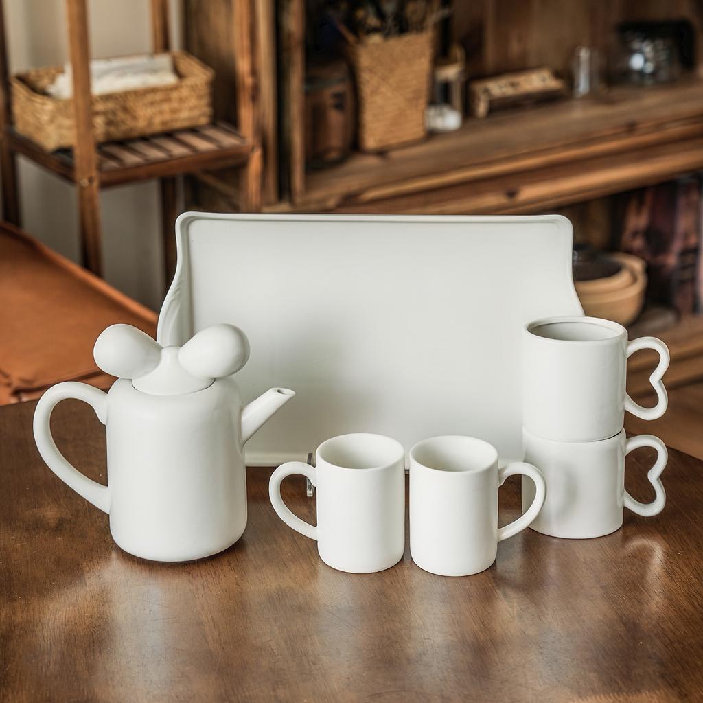 Creative Bow Ceramic Tea Set Household Simple Teapot Teacup Tray Combination Cup Mug