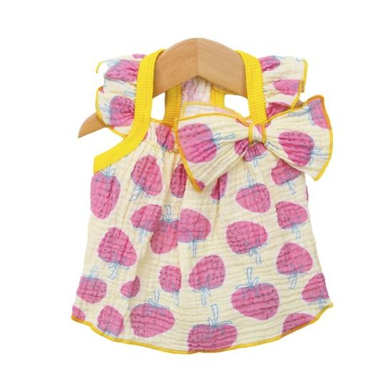Cute Strawberry Pattern Dog Dress Ruffle Sleeveless Princess Dress with Bow Summer Breathable Puppy Outfit for Small Dogs Cats S светло-желтого