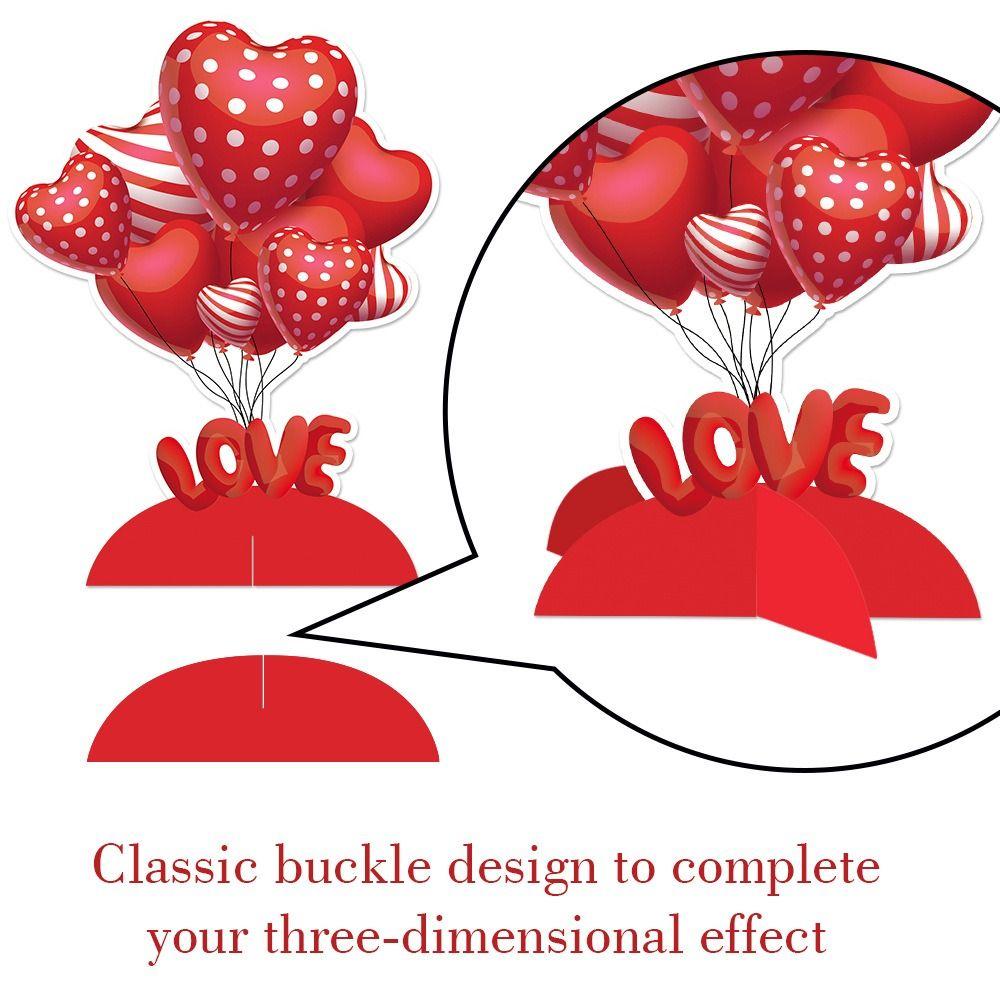 6Pcs Elegant Love Theme Valentines Day Decoration Red Paper Three-dimensional Balloon Card Table Topper Valentines Day
