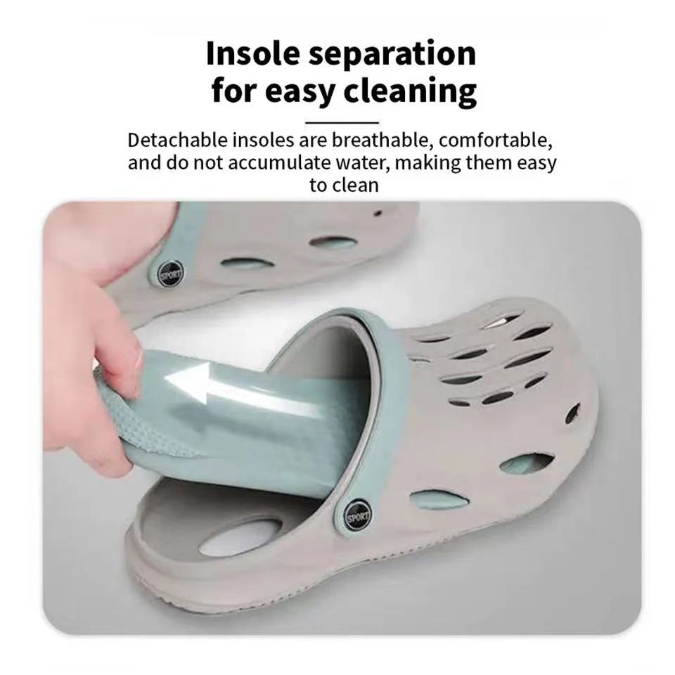 2024 New Men's Fashion Beach Sandals Thick Sole Slipper Waterproof Anti-Slip Sandals Flip Flops Non-slip toe EVA hole shoes