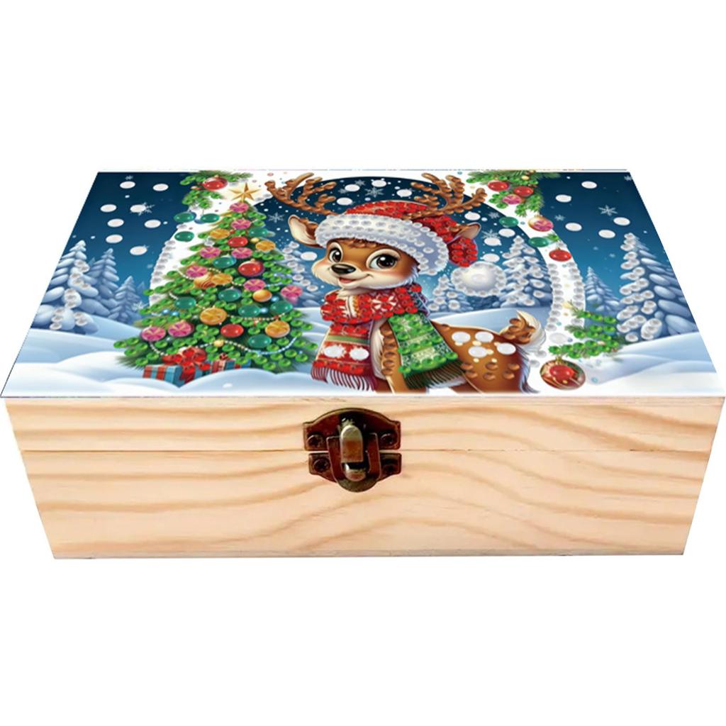 5D DIY Diamond Art Handmade Storage Box Partial Drill Colored Pattern Wood Case Crystal Storage Case Kit for Desktop Diamond Art