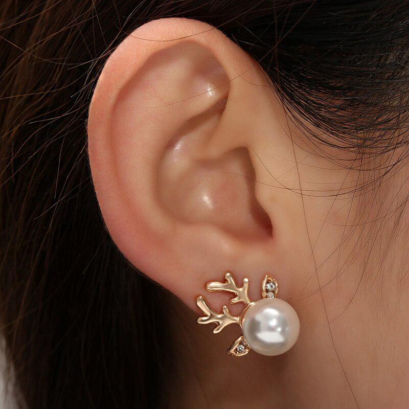 Buy Elegant Christmas Gift Earrings Pearl Antlers Stud Earrings Women