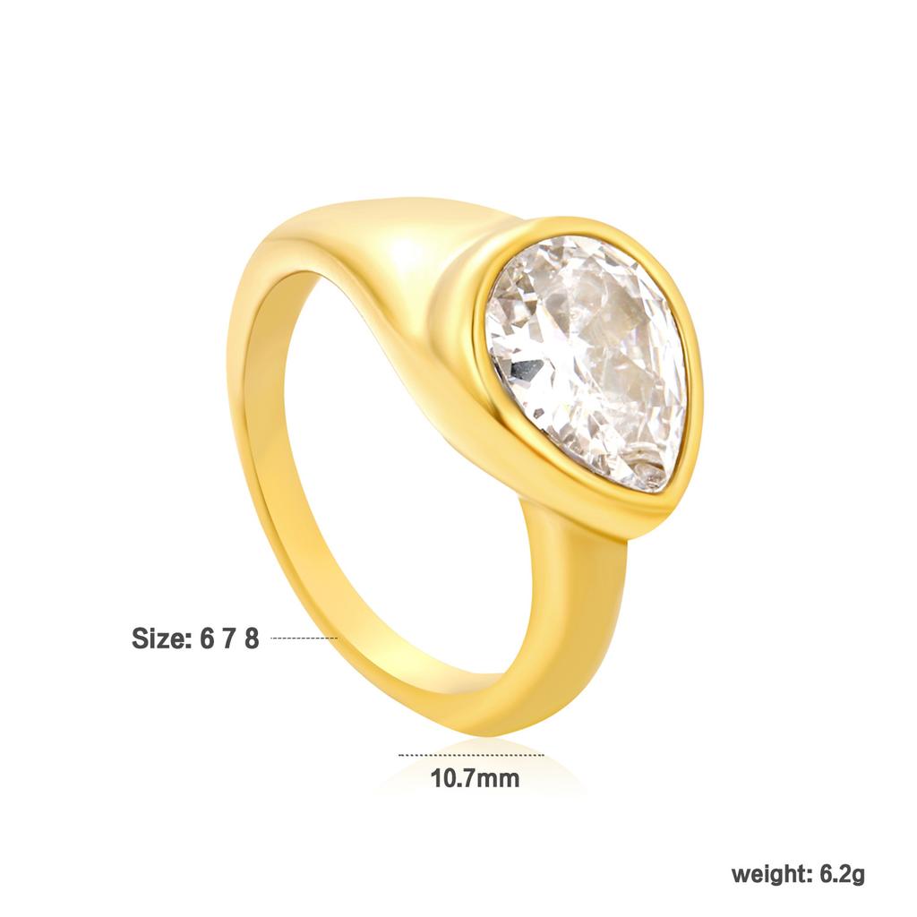 Emerald Diamond Open Ring Vintage Design Heart Zircon Ring Stainless Steel 18K Gold Plated Ring Women