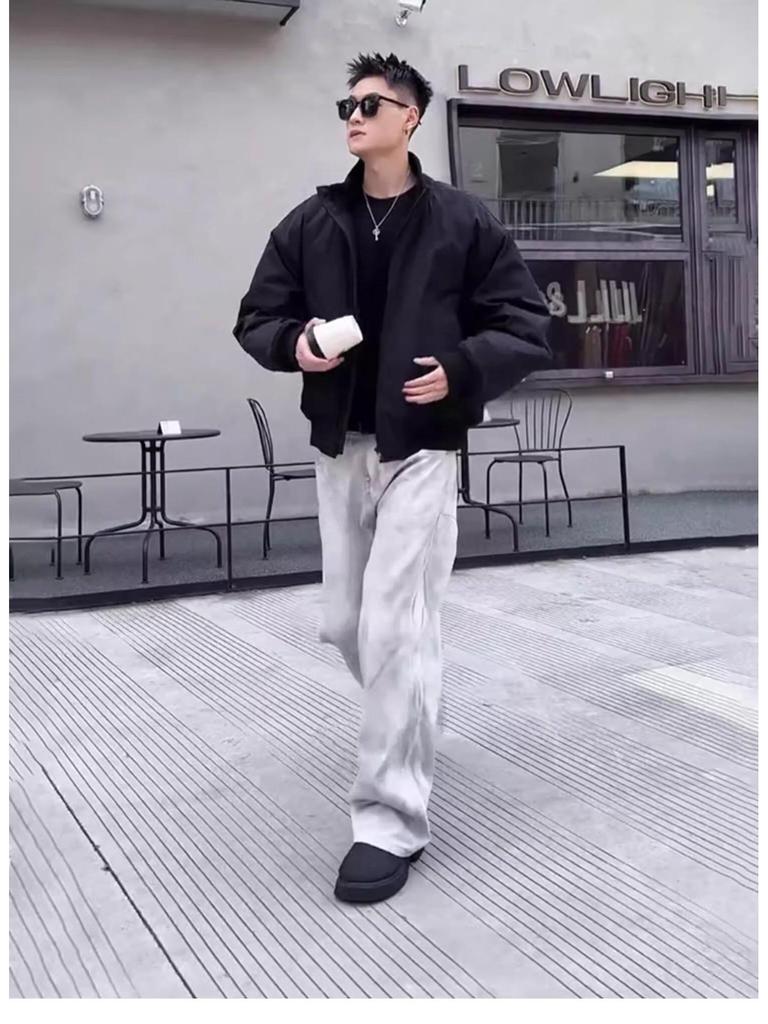 Guochao Unisex Boxy Silhouette Winter Flight Jacket - Padded Cotton, Thick, Trendy, and Loose Fit.