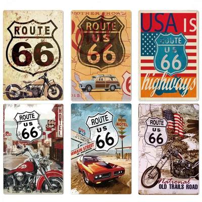 Segni in Latta Metallici Vintage Segno Poster Route 66 Segno Decorativo Targa Retro Garage Parete Bar Sala Club Ristorante Piatto da Parete Decorat