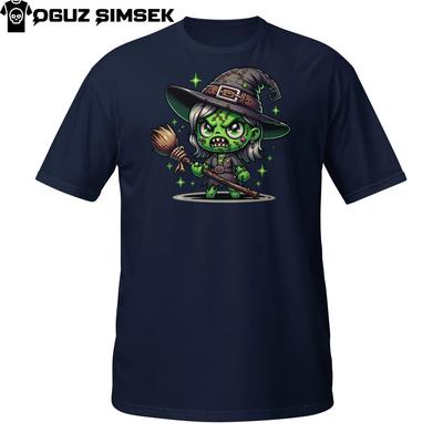 Grüne Hexe Halloween Shirt – Niedliches Cartoon Hexe T-Shirt mit Besen und Hut
