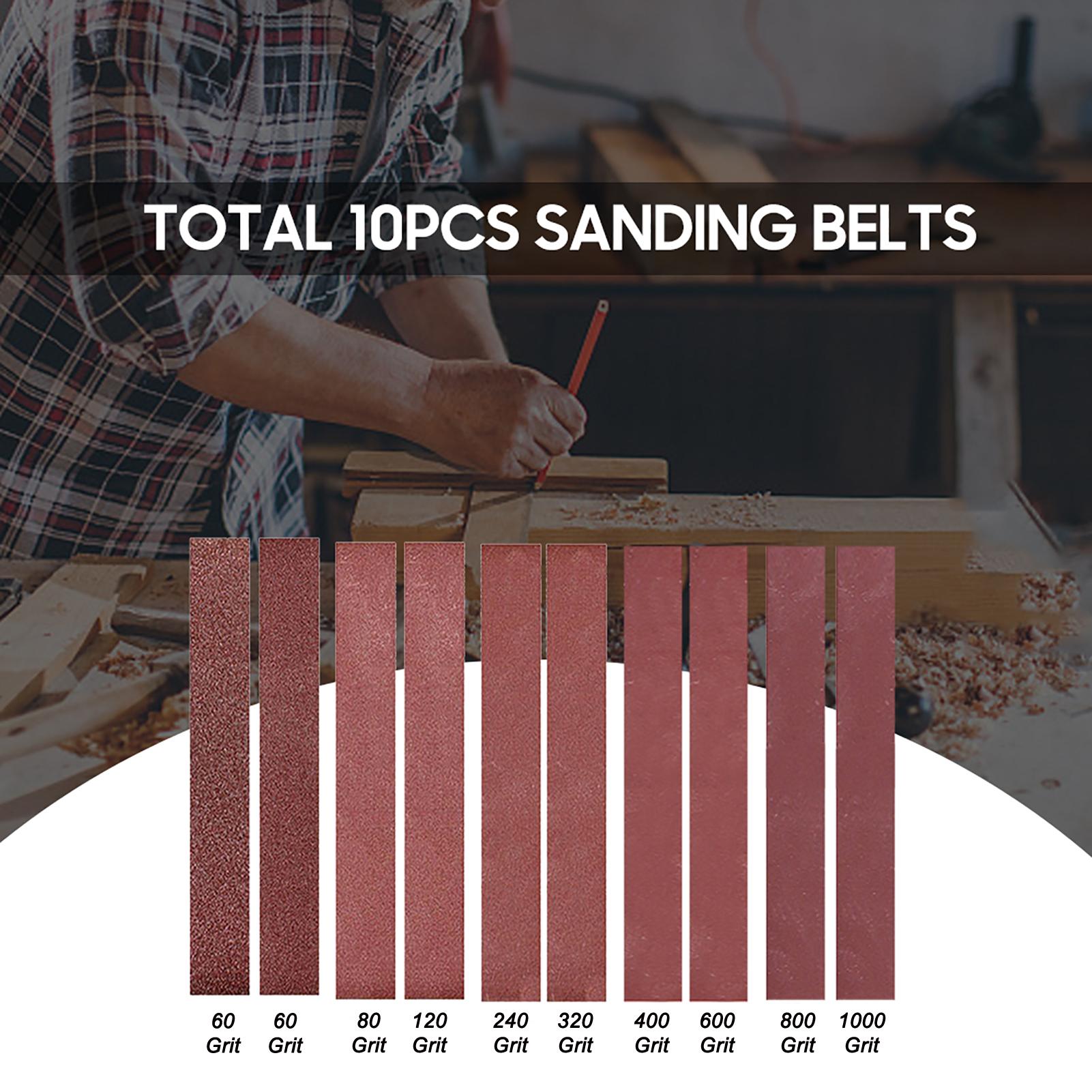 

60/60/80/120/240/320/400/600/800/1000 10pcs Sanding Belts, Premium Aluminum Oxide Belts for Home Sander, Efficiently Polishing Wood, Metal