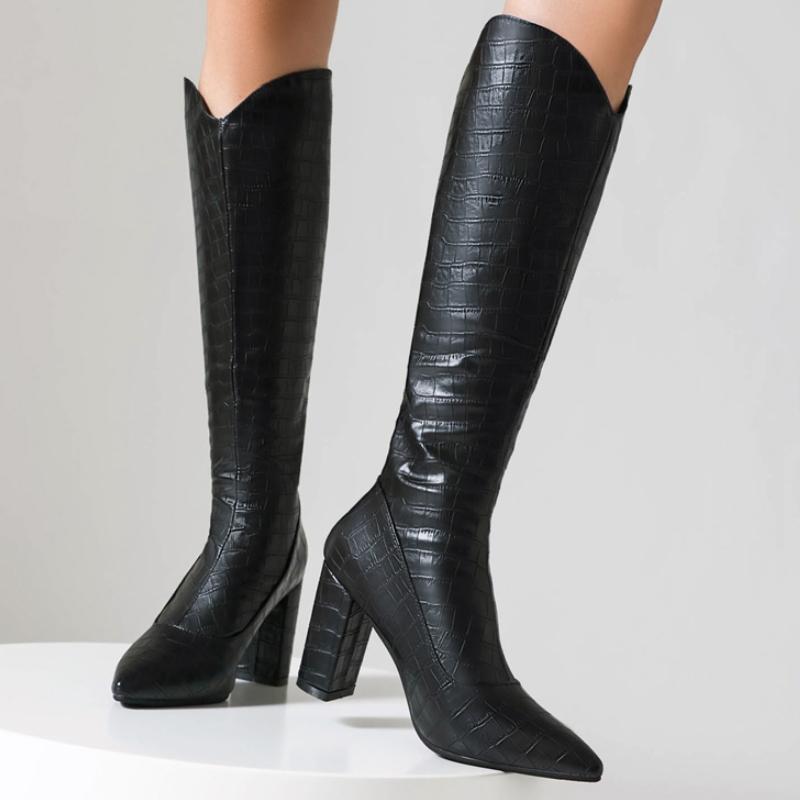 Black White Knee High Boots Women Winter Shoes New 2024 Sexy Western Women's Cowboys Boots Large Size Footwear Brand Designer
