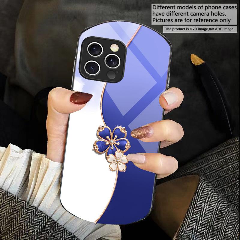 

Счастливый четырехлистник Для iPhone 16 15 14 13 Plus 12 mini 11 Pro Max XR Xs X 7 8 6 6S Эллиптический закаленный стеклянный чехол для телефона iPhone 13 mini
