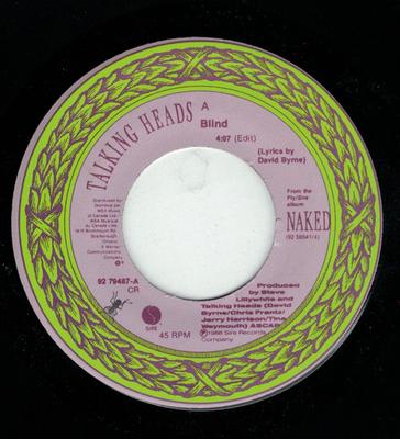 7inch Record TALKING HEADS Blind 9279487 Sire 1988 Canada Rock Used