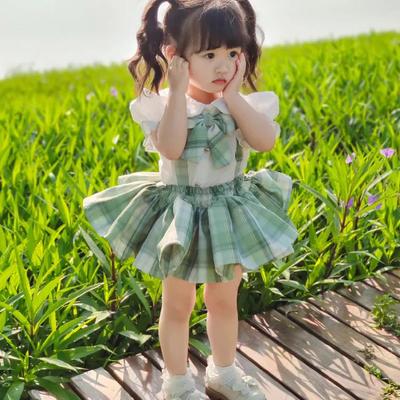 Girls' Lolita Dress Princess Dress Shirt + Belt Dress Suit Plaid Dress Two-piece Set Spring Summer and Autumn