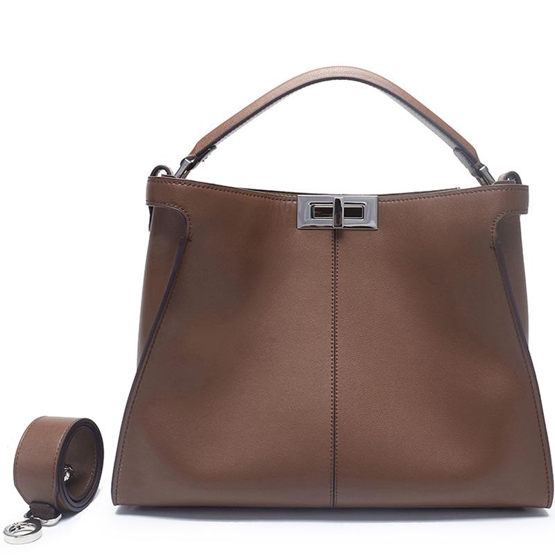 New Leather Workplace Atmosphere European and American Style Bucket Bag Women's Fashion Cowhide Women's Bag Large Capacity Retro Shoulder Bag