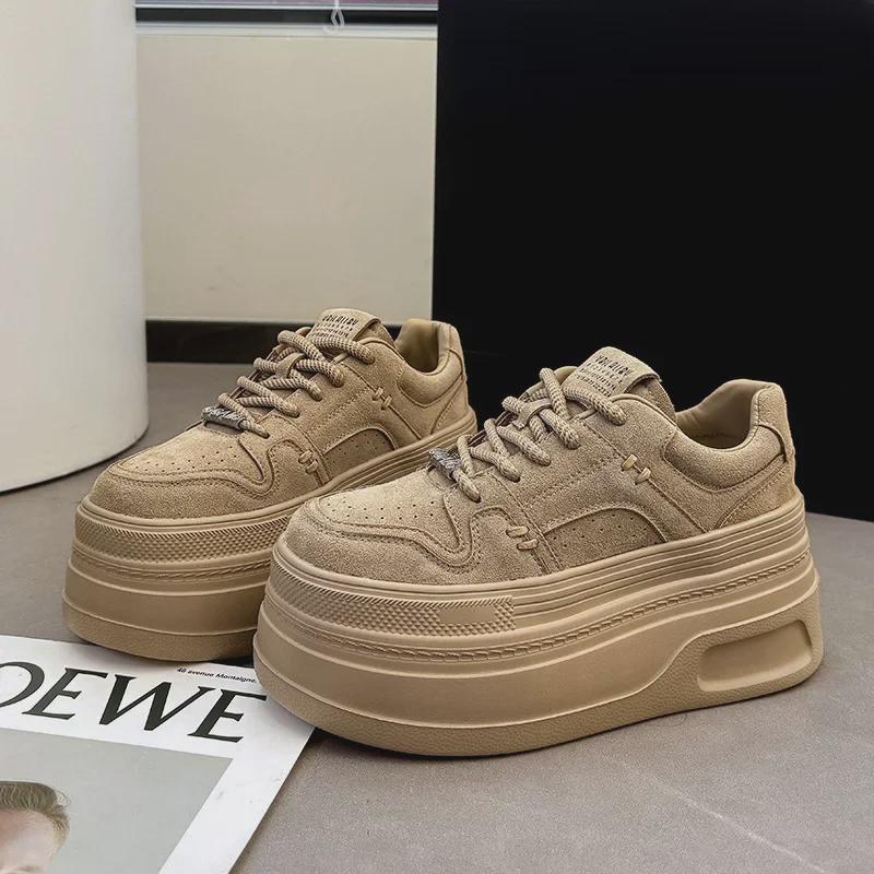 Женские ретро-кеды из нубуковой кожи осеньзима 2024 г толстая подошва универсальный повседневный стиль 37 хаки 4786₽