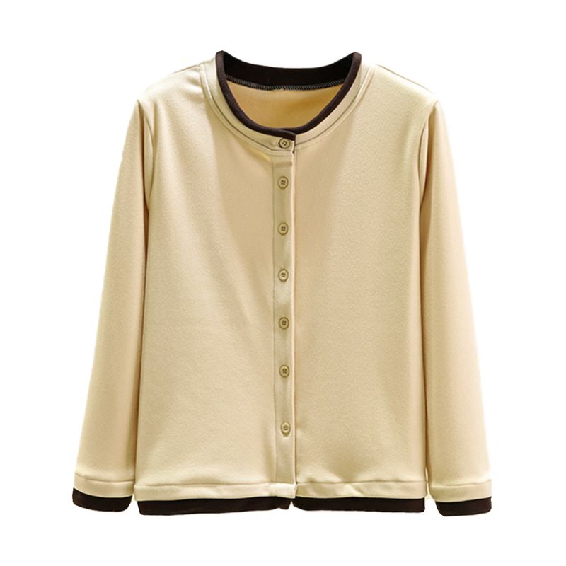 Double-sided Dralon Cardigan Top Long sleeve All-Matching Women Casual Age-Reducing Outerwear Loose Slimming round Neck Home Wear Top