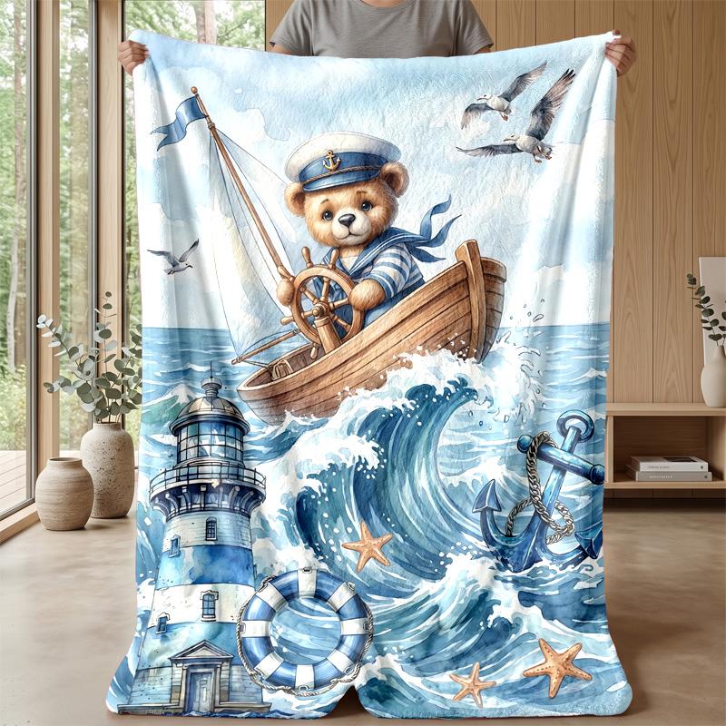 Teddy Bears with Stars and Clouds Theme blanket Lightweight Warm Flannel Blanket Decorative Throw Blanket for Home Decoration