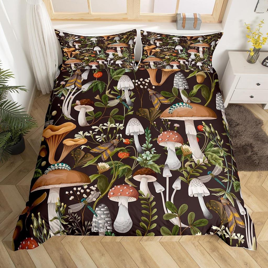 Cartoon Mushrooms Duvet Cover Sets Girls Boys Women Room Decor Kawaii Bedding Cover Set Queen King Single Twin Size No Comforter