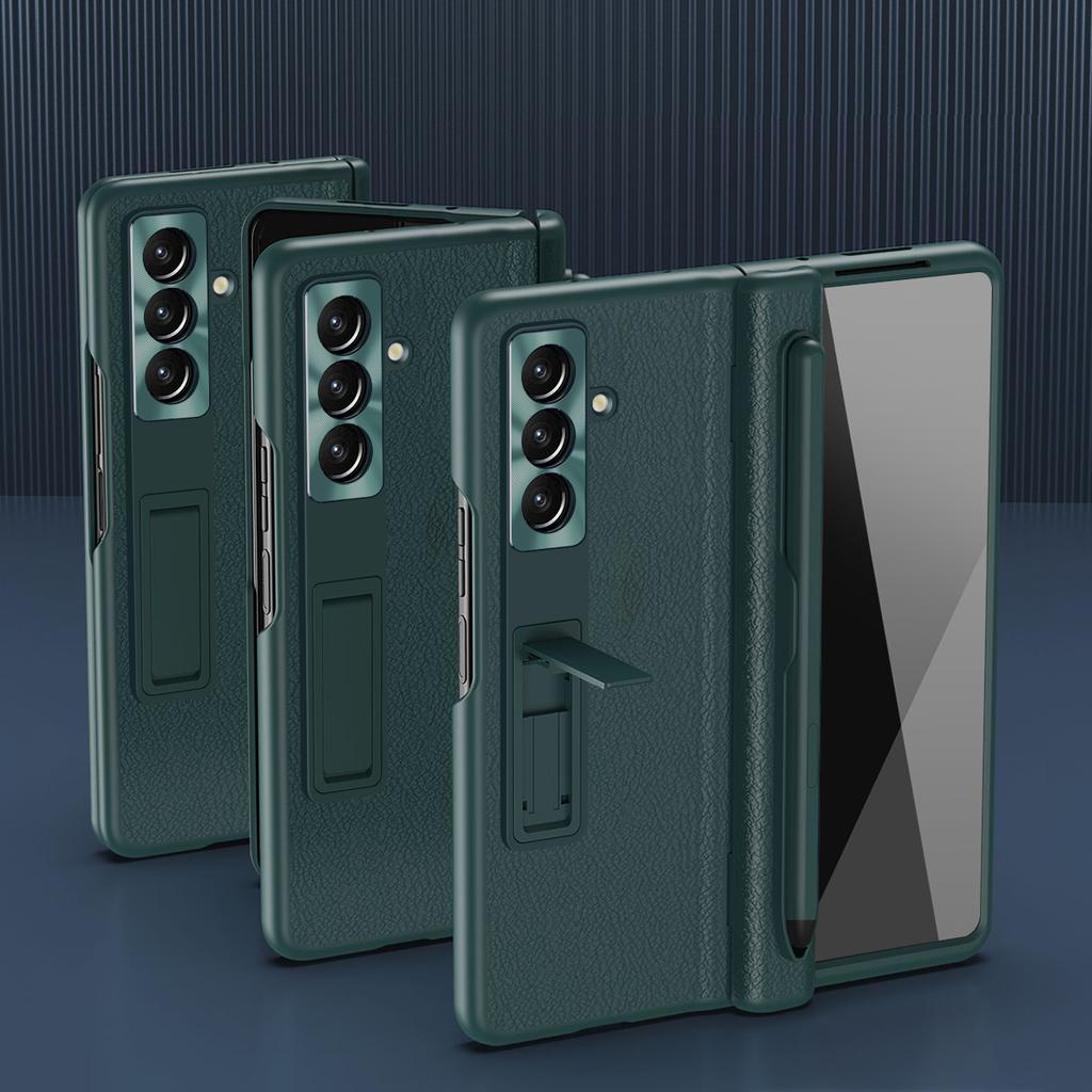 For Samsung Galaxy Z Fold7 5G Case Kickstand PC+PU Leather Folding Phone Cover with Screen Protector and Stylus