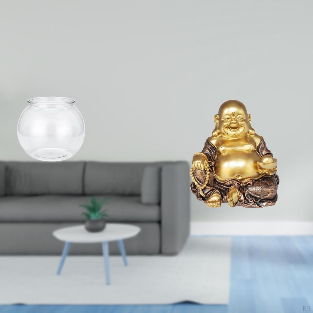 Transparent Small Fish Tank Ornament Aquarium Bowl Vase Tabletop Home Decor with Maitreya Buddha