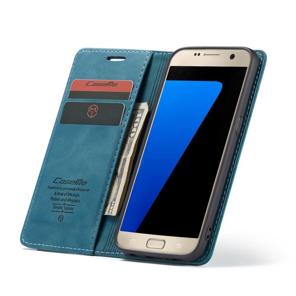 CASEME Case for Samsung Galaxy S7, Leather Wallet Case, Blue