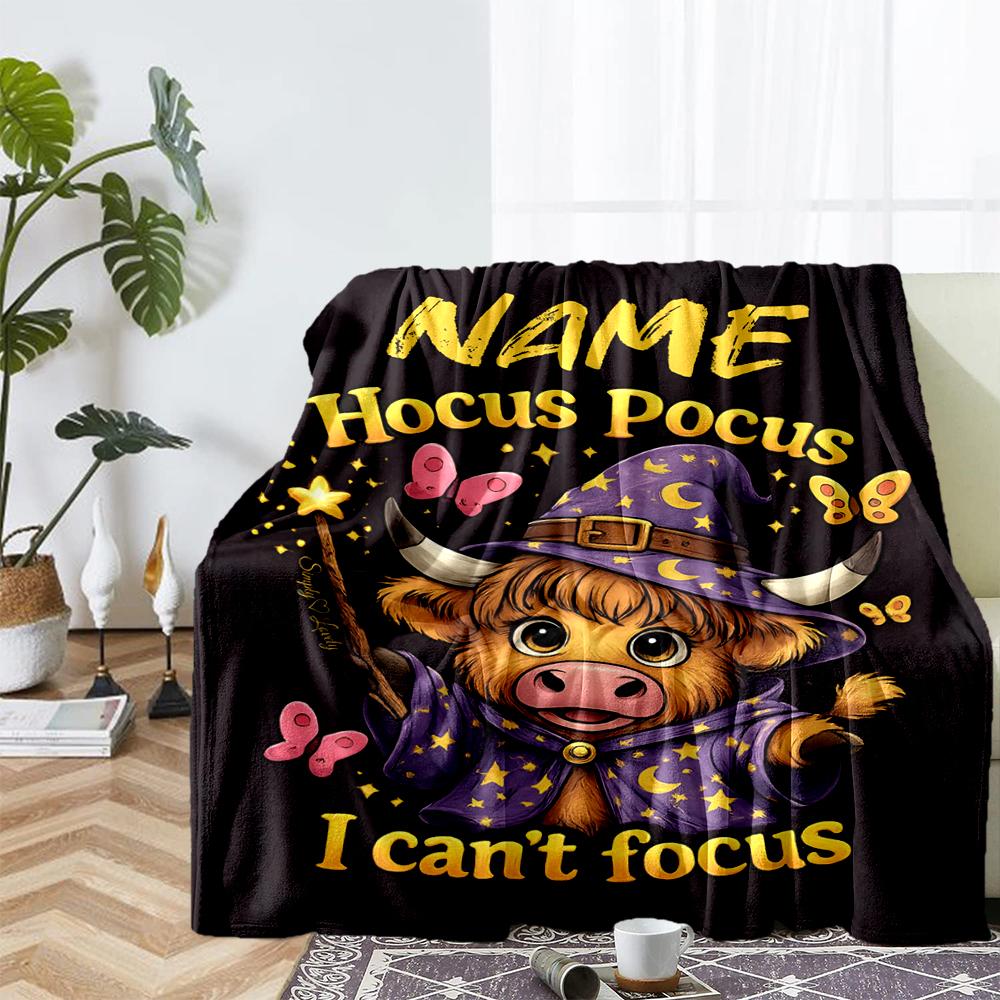 Custom Name Cow Theme Printed Blanket - Perfect for Couch, Bed, Travel & Outdoor Use | Machine Washable, Cozy & Durable.