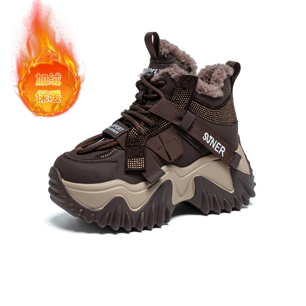 Autumn new versatile casual velvet warm thick-soled muffin heightening sports shoes small women's shoes