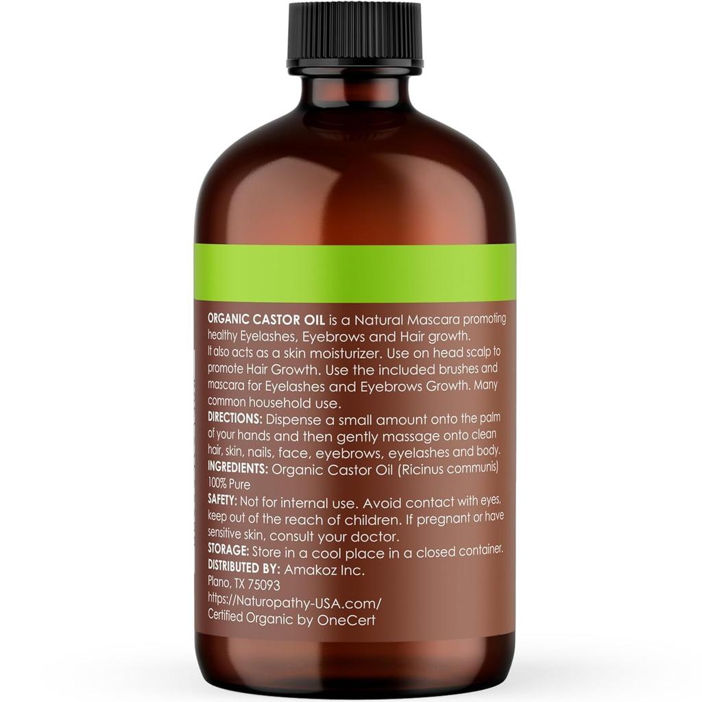 Schoonheid Speciale Ricinusolie, 100% Biologisch, Zonder Toevoegingen, Koudgeperst, 4oz (120ml), voor Wimper-, Wenkbrauw- en Hoofdhuidgroei, met Borsteltje