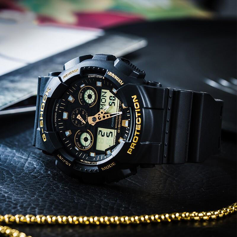 Casio Men Liquid Crystal/Analog Dual Display Series Black Watch GA-100GBX-1A9 GA-100GBX-1A9