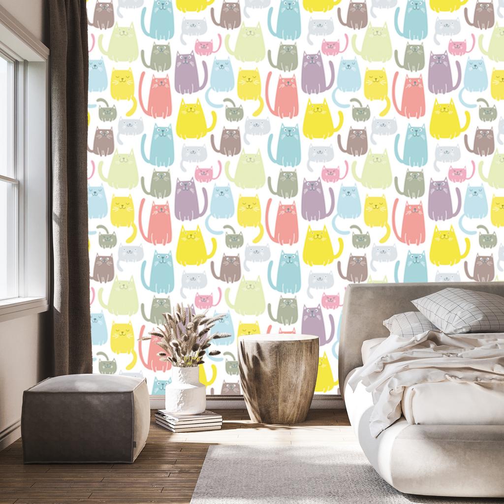 Colorful Cheerful Kittens Wallpaper for Living Room and Bedroom 50x1000