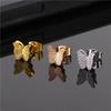 Elegant Frosted Double-Layer Butterfly Stud Earrings - Versatile Stainless Steel with Screw-back for Women
