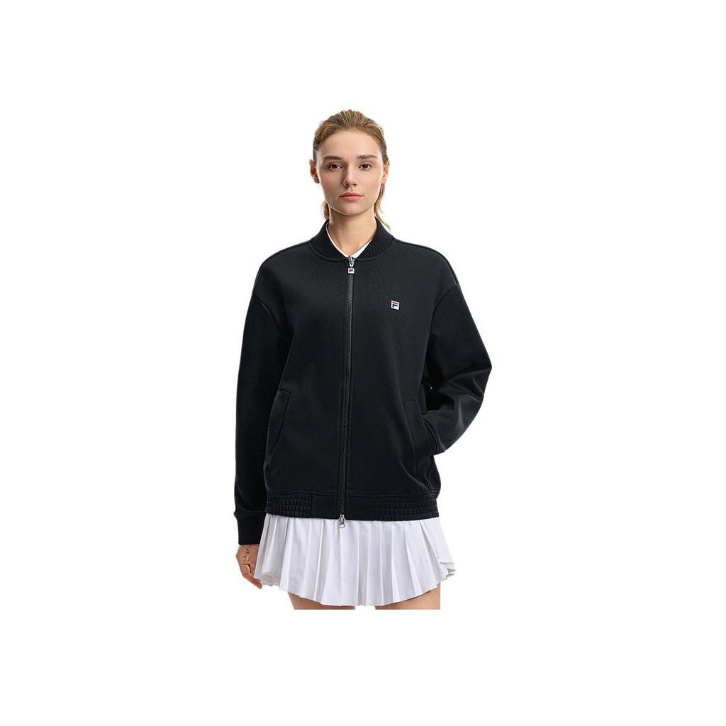 FILA Tennis Sports Minimalist Stand Collar Loose Zip Knit Top Unisex tops A51U613501F-BK