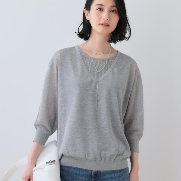 INDIVI Washable Sheer Layered Knit Light Gray Size 38 Lamé Sweater, 12712470, Women's, (011), (M)