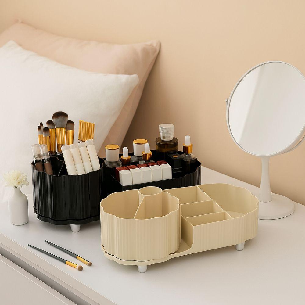 Plastic Cosmetic Storage Box 360° Rotating Large Capacity Makeup Brushes Holder Anti-slip Space Saving Makeup Organizer Desktop