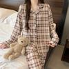 Plaid Long Sleeve Pajama Set with Pants – Spring & Autumn Style, Comfortable Home or Dorm Wear, Suitable for Outdoor Use