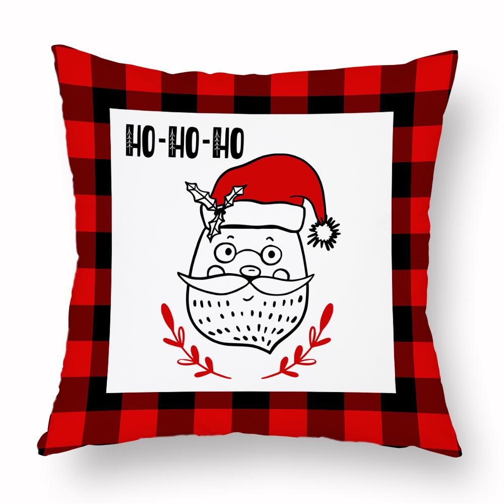 Red Plaid Elk Deep Forest Christmas Pillow Cover Home Sofa Cushion Cover