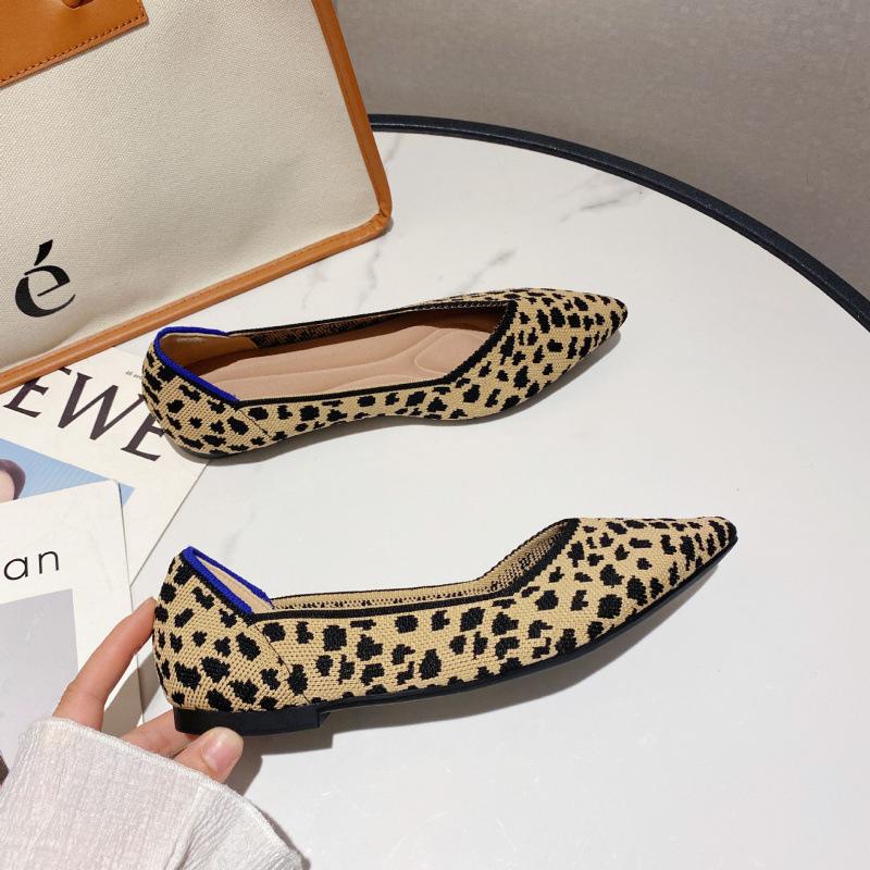 Flying woven single shoes women's spring and autumn new comfortable soft sole shallow mouth pointed flat bottom professional work shoes