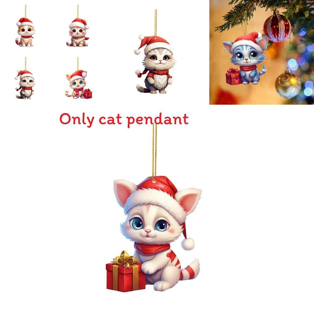 Christmas Cat Car Accessory Acrylic Pendant For Seasonal Vehicle Decor