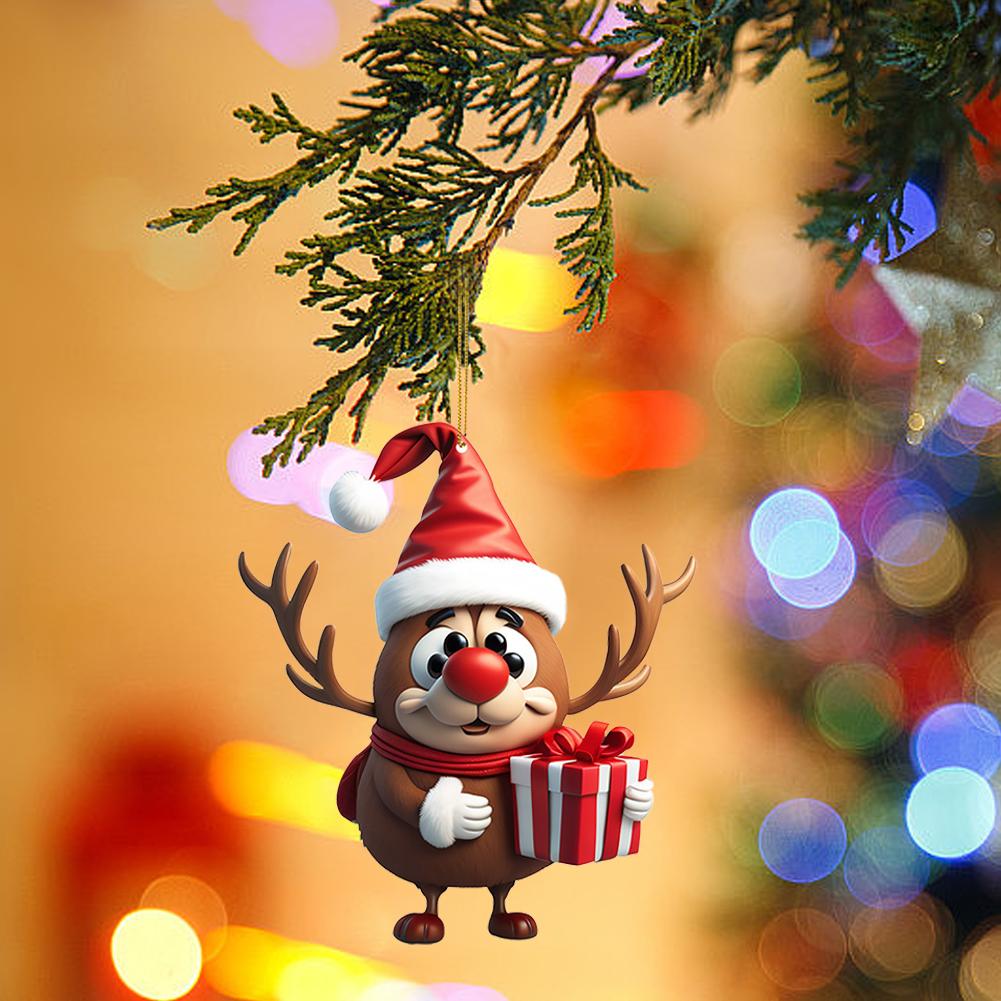 2025 Christmas Ornaments Elk Pendant Hanging Decoration Gift Cute Dog Cat Hanging Tree Cartoon Product Pendant Party Supplies