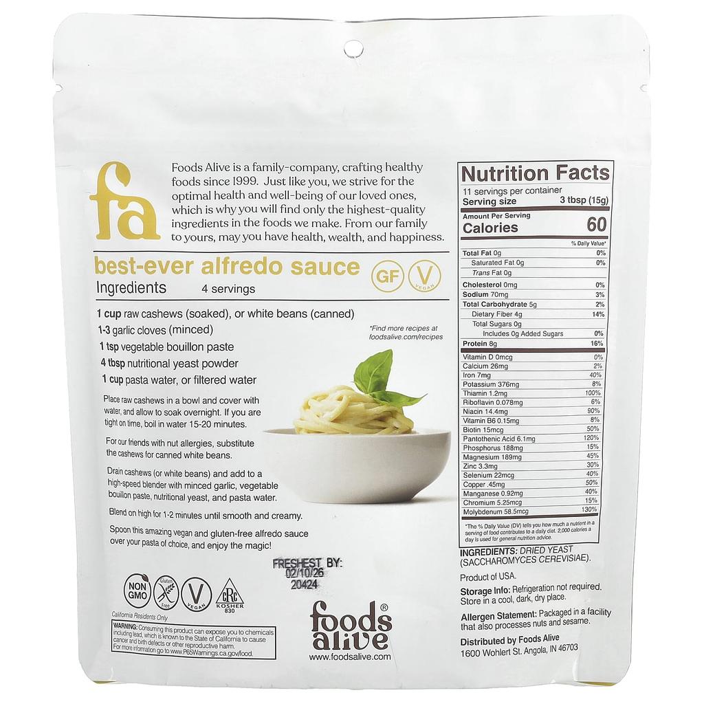 Superfood, Niewzbogacone drożdże odżywcze, 170G(6 oz)