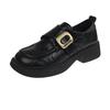 Platform loafers women's 2025 autumn new thick heel black small leather shoes medium heel British style one-pedal single shoes
