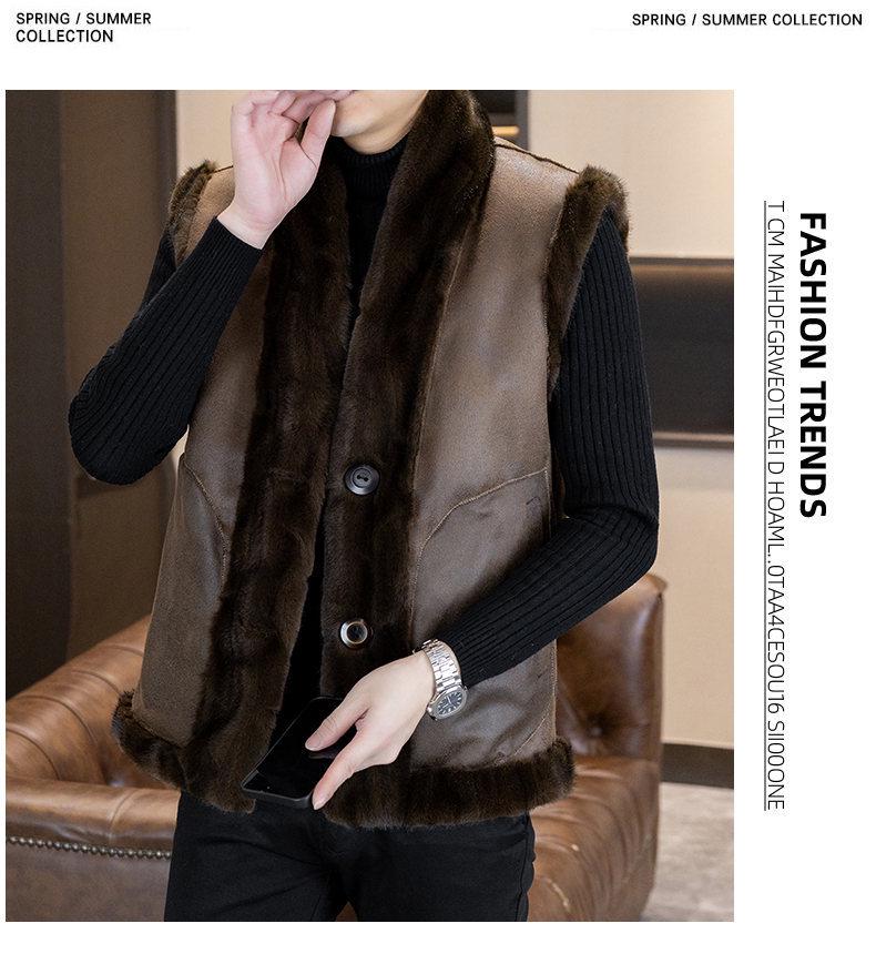 Men's Winter 2025 Faux Leather & Golden Mink Velvet Fur-Integrated Thick Gilet Jacket