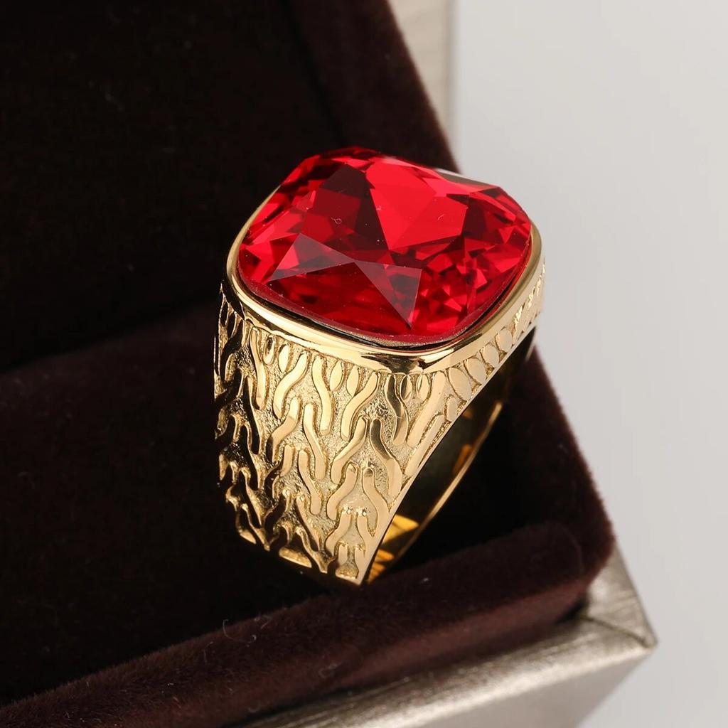 Hombre Mujer Retro Acero inoxidable Joyería Vintage Corte princesa Diamante de imitación amarillo Propuesta antigua Anillos de regalo Alianza de boda nupcial