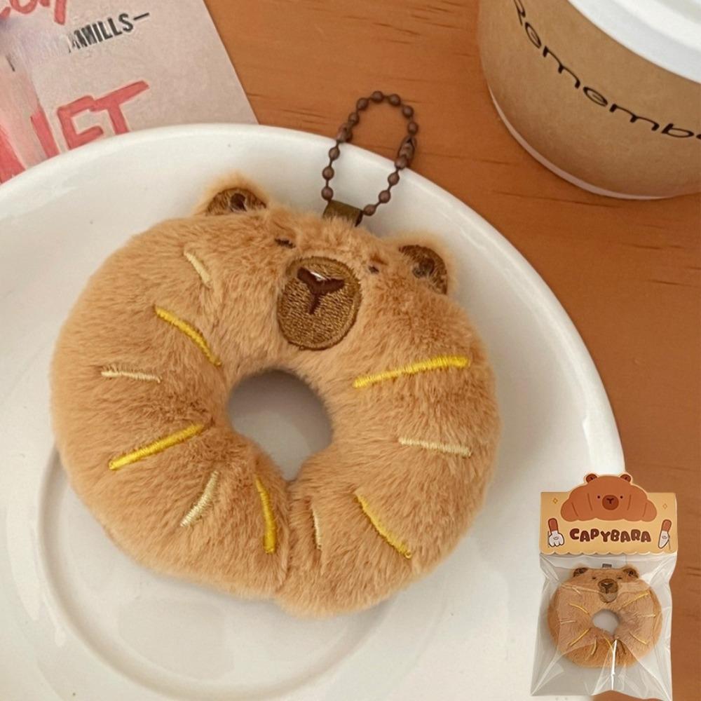 Trendy Capybara Bread Plush Keychain Foodie Theme Creative Backpack Pendants Bag Decor Soft Stuffed Doll Key Chain Party Favors