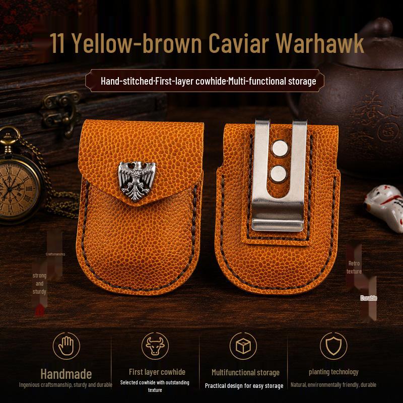 Funda Multifuncional de Cuero Crazy Horse: Portapapeles de Acero, Bolsa para Llaves, Soporte para Gafas, Bolsita para Encendedor