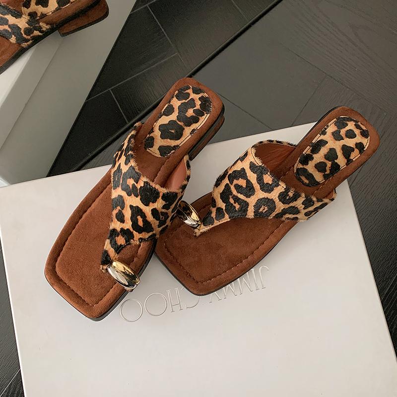 Mode Klassische Dicke Mittelhohe Absätze Flip-Flops Damen Lässige Hausschuhe Hochwertige Echtleder Sandalen Damen Pumps Sandalen Damen