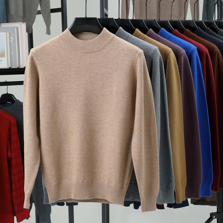 Men's Winter Knitted Wool Sweater with Half-High Collar